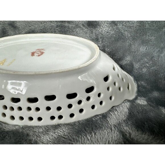 Antique Hand-Painted Porcelain Reticulated Serving Tray With Blue Floral Design - Picture 10 of 11